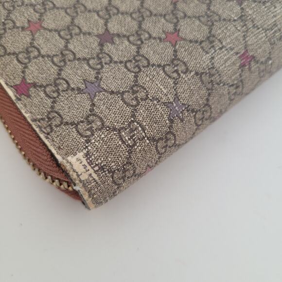 Gucci Micro GG Supreme Star Zippy Wallet Large Interlocking Charm Gray Pink Logo - Picture 10 of 12